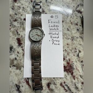 Fossil Silver Watch with Intricate Band